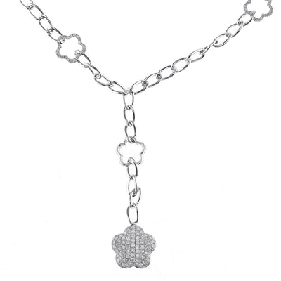 18K White Gold Link Chain with Diamond Stars 1.43CT