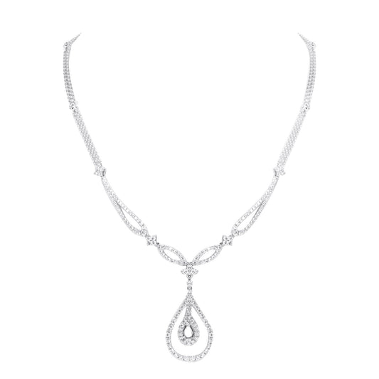18K White Gold Diamond Chain with Tear Drop Pendant 1.66CT