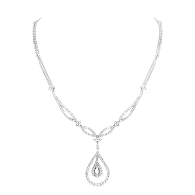 18K White Gold Diamond Chain with Tear Drop Pendant 1.66CT