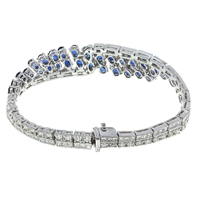 18K White Gold Diamond and Sapphire Bracelet With Round Cut Diamonds 5.45CT Sapphire Weight Is 8.94CT