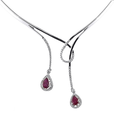 18K Diamond and Ruby Choker Necklace With Round Cut Diamonds 2.54CT