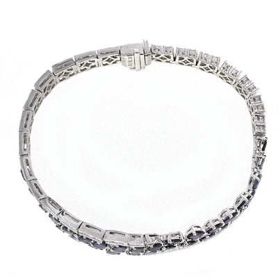 18K White Gold Diamond and Sapphire Bracelet With Round Cut Diamonds 5.45CT Sapphire Weight Is 8.94CT