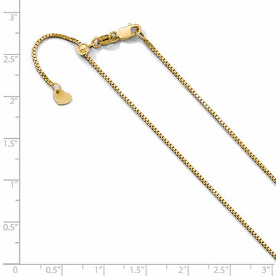 10K Yellow Gold .9 mm Adjustable Box Chain Available Sizes 22"-30"