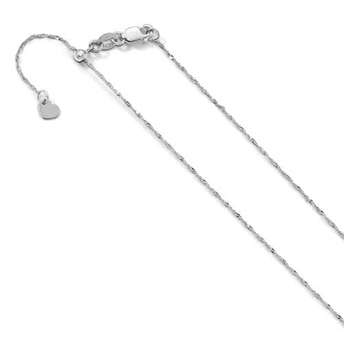 10K White Gold 1 mm Adjustable Singapore Chain Available Size 22"
