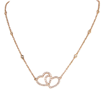 18K Rose Gold Double Heart Diamond Pendant with Chain 0.65CT