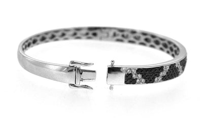 14K White Gold Diamond Bangle with Black and White Round Diamonds 0.92CT Black Diamonds 1.90CT