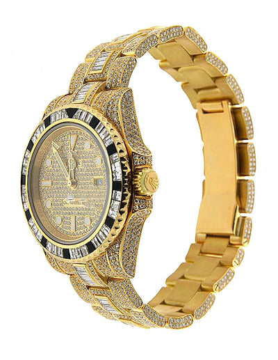 18K Yellow Gold Rolex Diamond Watch, GMT Master II 116758 40mm, Diamond Dial W/ 40CT Diamond Bezel, Lugs and Bracelet