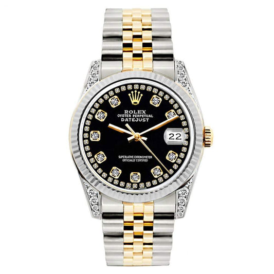 Rolex Datejust Diamond Watch, 31mm, Yellow Gold and Stainless Steel Black Diamond Dial w/ Diamond Lugs