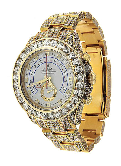 Rolex Yacht Master II Diamond Watch, 116688 44mm, Yellow Gold Bracelet and White Dial with 45CT Diamonds