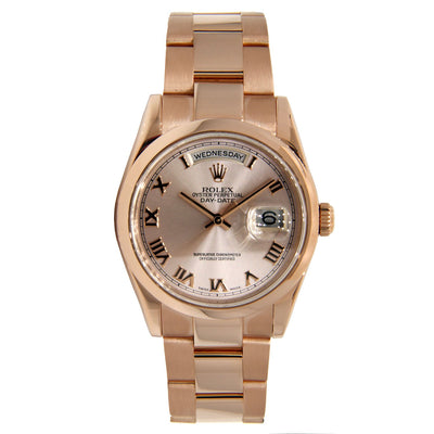 18K Rose Gold Rolex Day Date Presidet 36mm Pink Champagne with Roman Numeral Dial