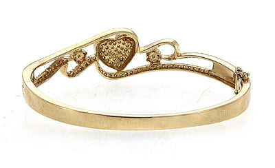 14K Yellow Gold Diamond Heart Bangle With Round Cut Diamonds 2.00CT