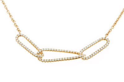 18K Yellow Gold Chain with Three Diamond Link Pendant And 0.75CT