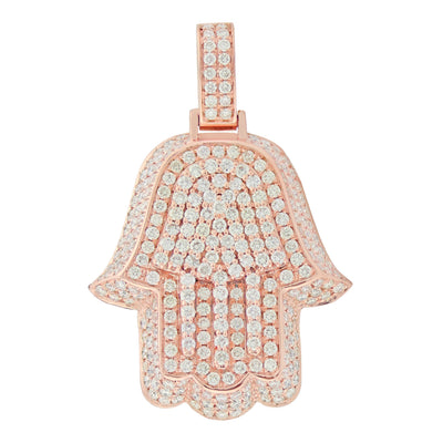 Rose Gold 3D Hamsa Pendant with Diamonds