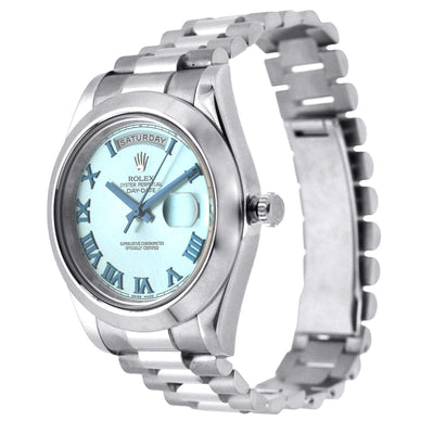 Platinum Rolex Day Date II President 41mm Ice Blue with Blue Roman Numerals Dial 218206