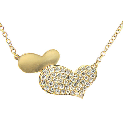 18K Yellow Gold Double Heart Diamond Pendant with Chain 0.55CT