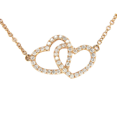 18K Rose Gold Double Heart Diamond Pendant with Chain 0.65CT