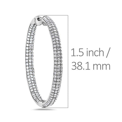 18K White Gold Hoop Ladies Earrings With Round Shaped Diamonds