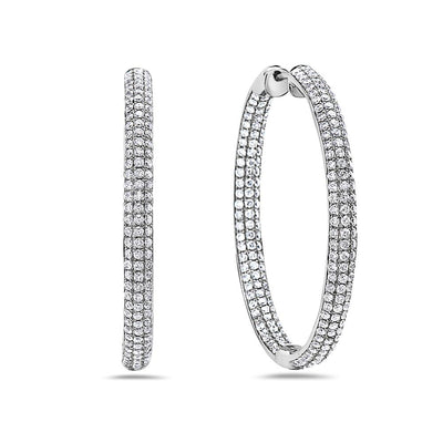 18K White Gold Hoop Ladies Earrings With Round Shaped Diamonds