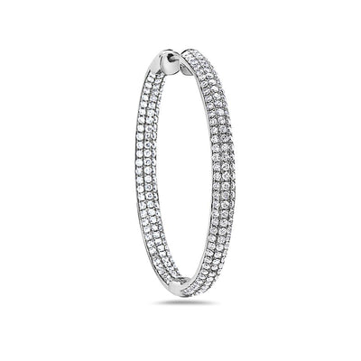 18K White Gold Hoop Ladies Earrings With Round Shaped Diamonds