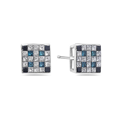 14K White Gold Ladies Earrings With Round Shaped Diamonds