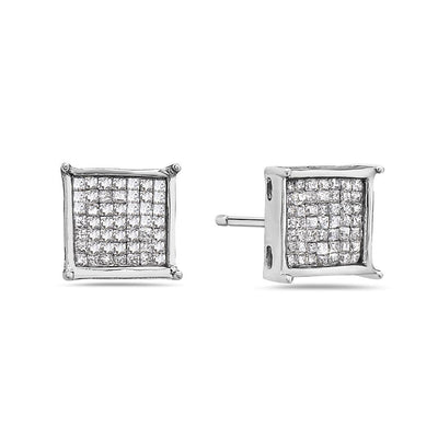 14K White Gold Ladies Earrings With Round Shaped Diamonds