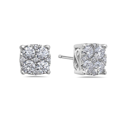 Unisex 14K White Gold Earrings With  Round Shape Diamonds