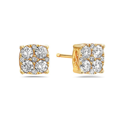 Unisex 14K Yellow Gold Earrings With Round Shape Diamonds