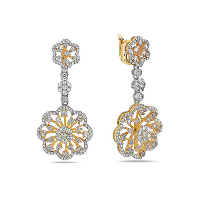 18K Yellow Gold Ladies Earrings With 2.98 CT Diamonds