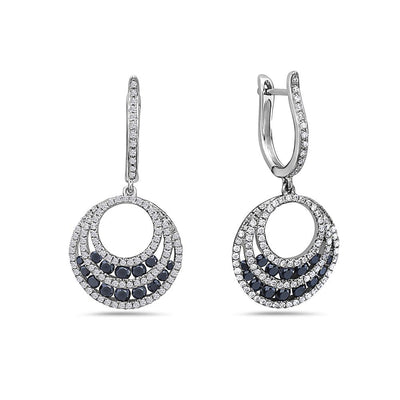 14K White Gold Ladies Earrings Black Diamonds