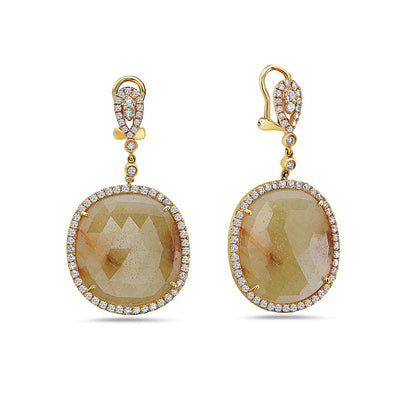 18K Yellow Gold Ladies Earrings With Round Shaped  Diamonds