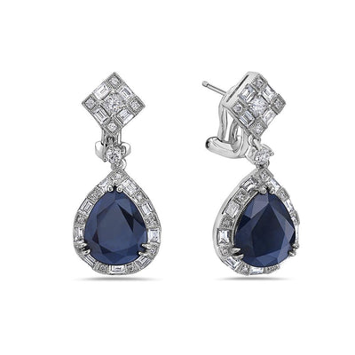 18K White Gold Ladies Earrings With Sapphire and Diamonds