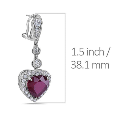 18K White Gold Ladies Heart Shaped Earrings With Ruby And Diamonds