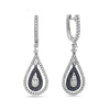 18K White Gold Ladies Tears Shaped Earrings With  Black And White Diamonds