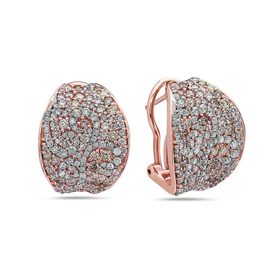 18K Rose Gold Ladies Earrings With White and Yellow Diamonds