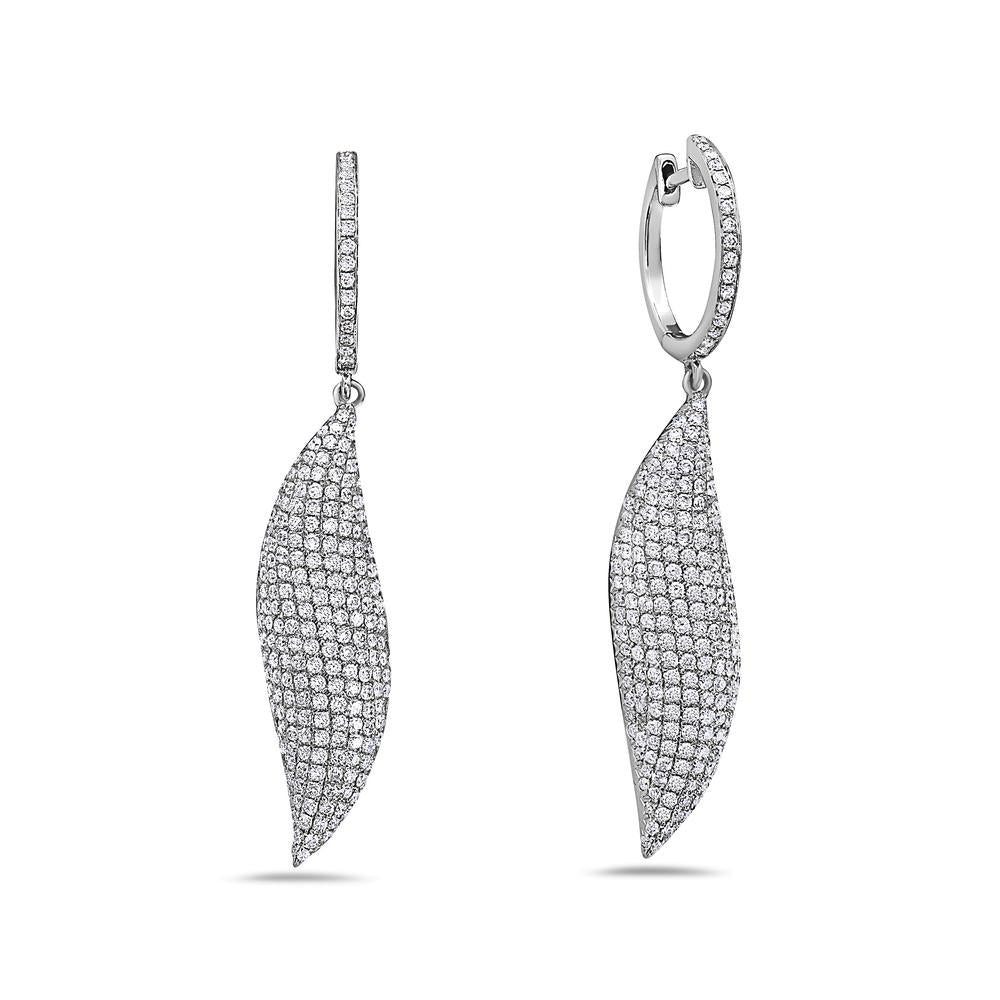 18K White Gold Ladies Leaf Shaped Earrings With Diamonds