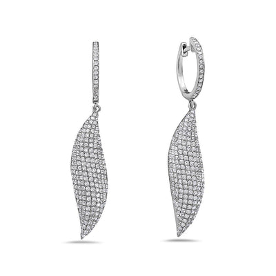 18K White Gold Ladies Leaf Shaped Earrings With Diamonds