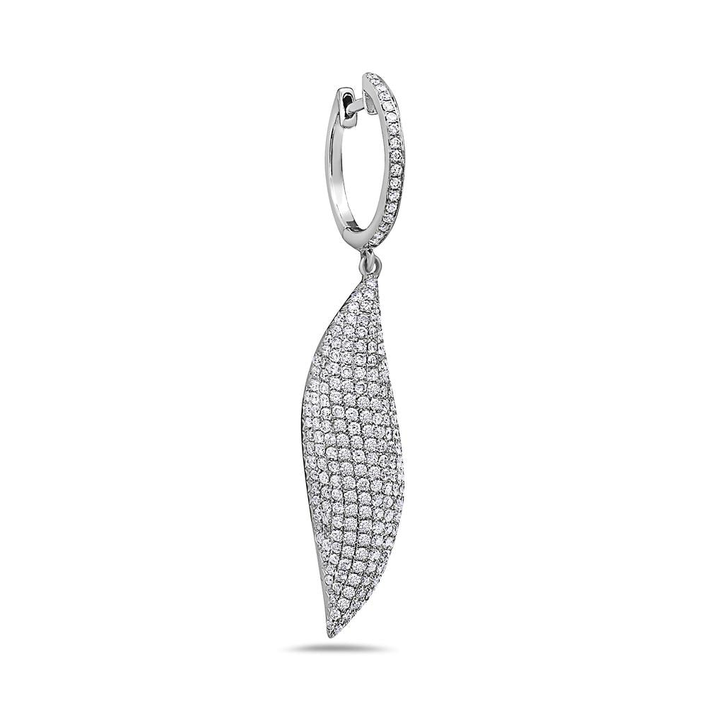 18K White Gold Ladies Leaf Shaped Earrings With Diamonds