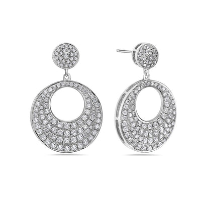 18K White Gold Round Shaped Ladies Earrings With Diamonds