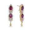 18K Yellow Gold  Tears Shaped Ladies Earrings With White Diamonds and Ruby