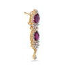 18K Yellow Gold  Tears Shaped Ladies Earrings With White Diamonds and Ruby