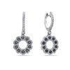 14K White Gold Flower Shaped Ladies Earrings With Black Diamonds