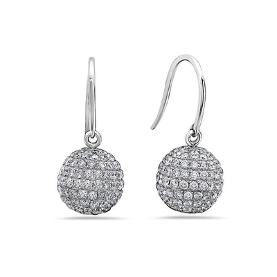 18K White Gold Sphere Shaped  Ladies Earrings With Diamonds