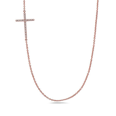 18K Rose Gold Cross Women's Necklace With 0.24 CT Diamonds