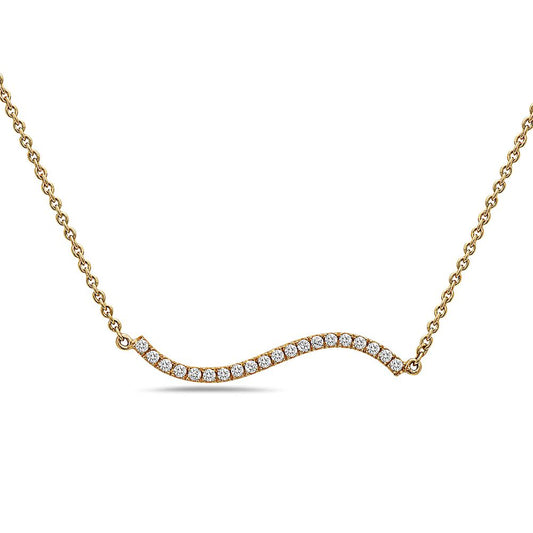 18K Yellow Gold Wave Women's Necklace With 0.18 CT Diamonds