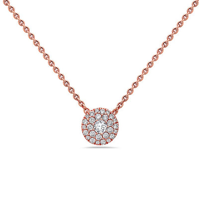 18K Rose Gold Disc Women's Necklace With 0.25 CT Diamonds