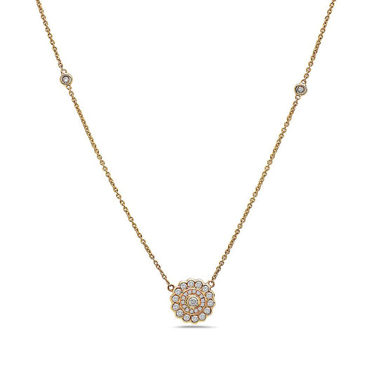 18K Yellow Gold Mandala Women's Necklace With 0.47 CT Diamonds