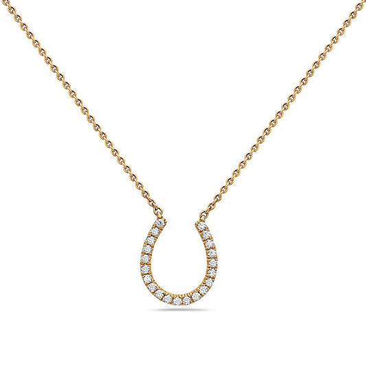 18K Yellow Gold Horseshoe Women's Necklace With 0.17 CT Diamonds
