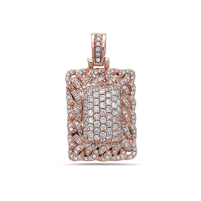 14K Rose Gold Cuban Link Dog Tag with 1.00 CT Diamonds