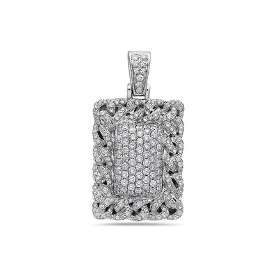 Men's 14K White Gold Cuban Link Dog Tag with 1.70 CT Diamonds