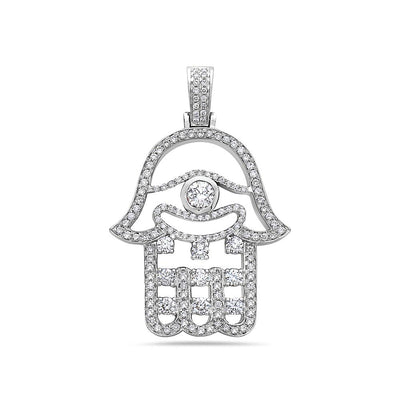 Men's 14K White Gold Hamsa Pendant with 2.02 CT Diamonds